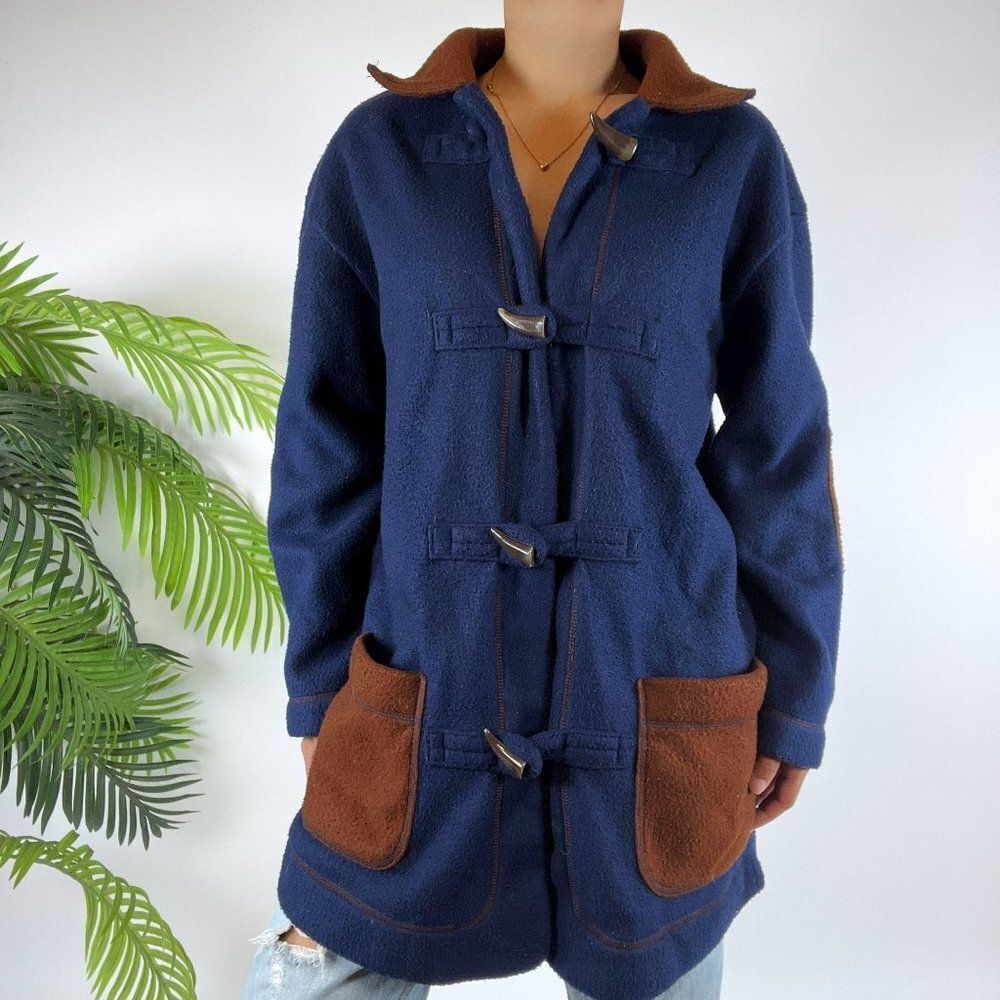 Vintage 90s Granola Girl Blue Cabincore Cozy Oversized Fleece Jacket / Small